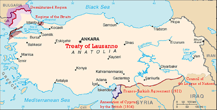 خريطة تركيا وفقاً لمعاهدة لوزان 