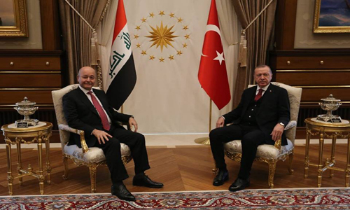 رئيس الجمهورية برهم صالح والرئيس التركي يؤكدان تعزيز العلاقات بين البلدين