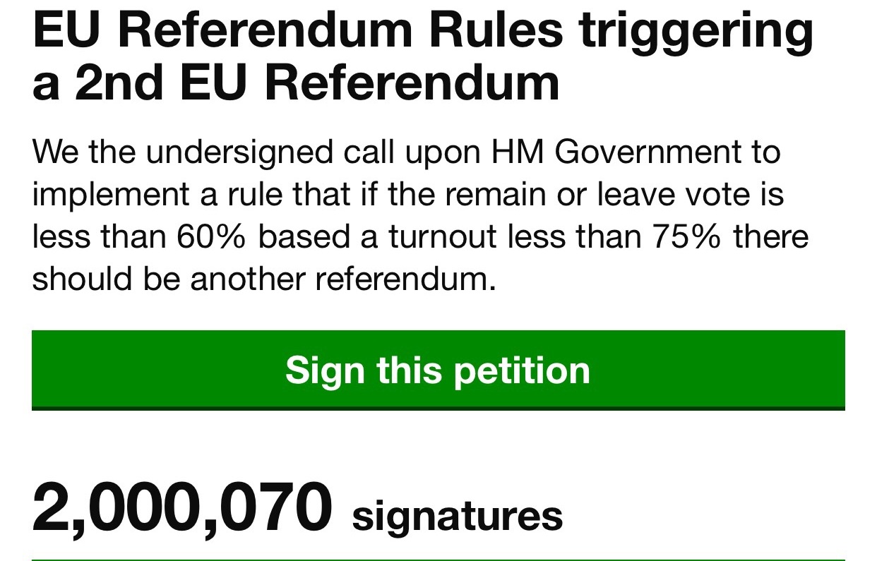 أكثر من مليوني بريطاني يطالبون بإعادة الاستفتاء