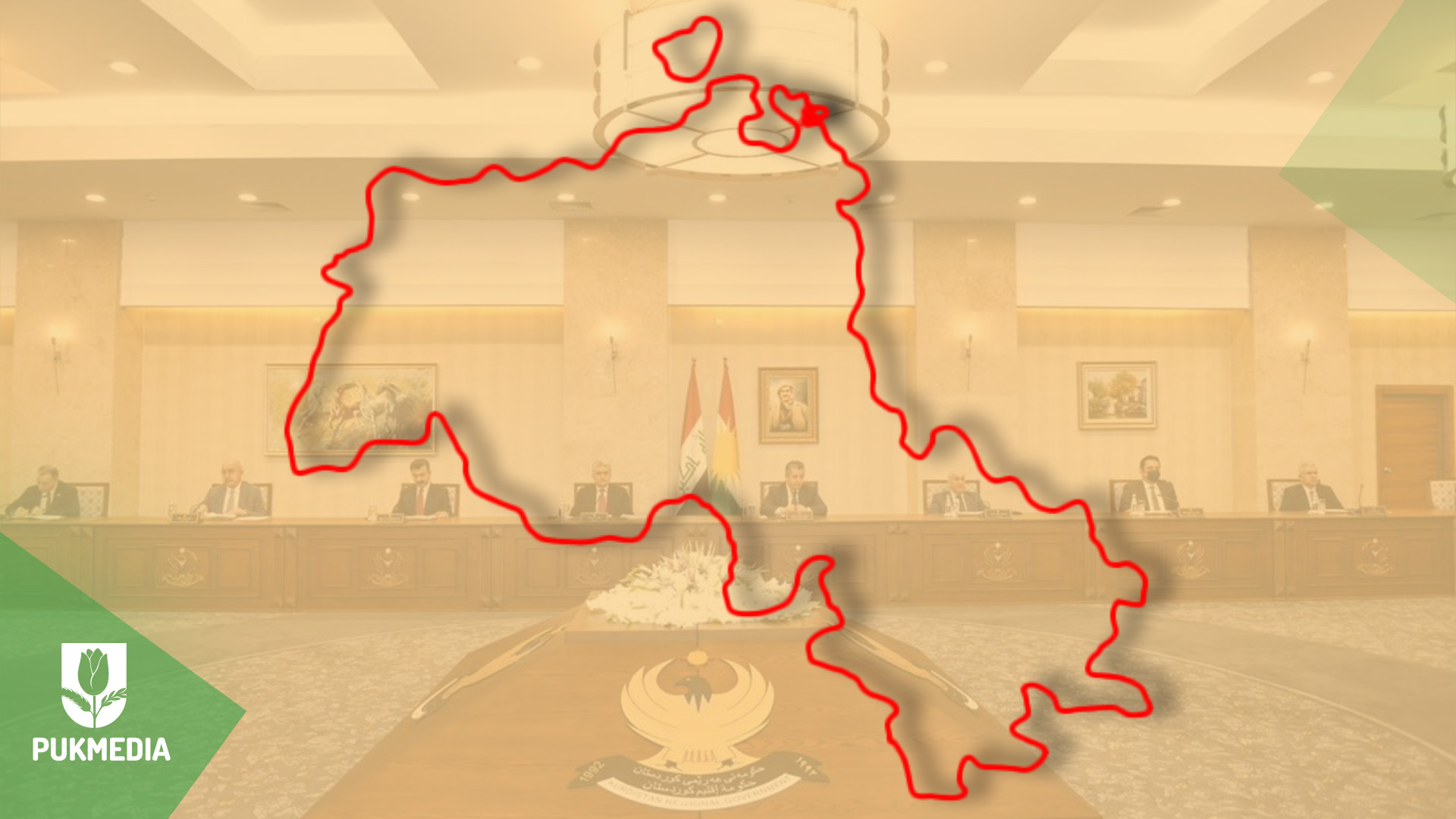  Kurdistan Region map and KRG 9th cabinet in the background.