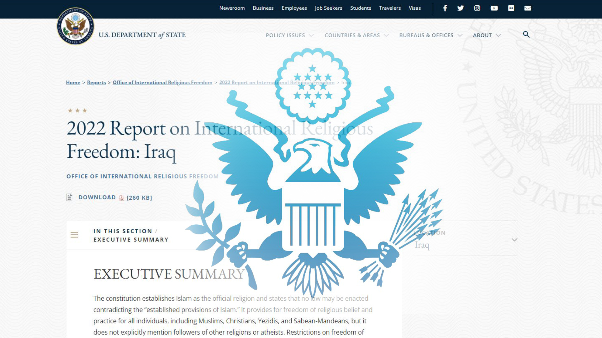 The logo and official website of US State Department