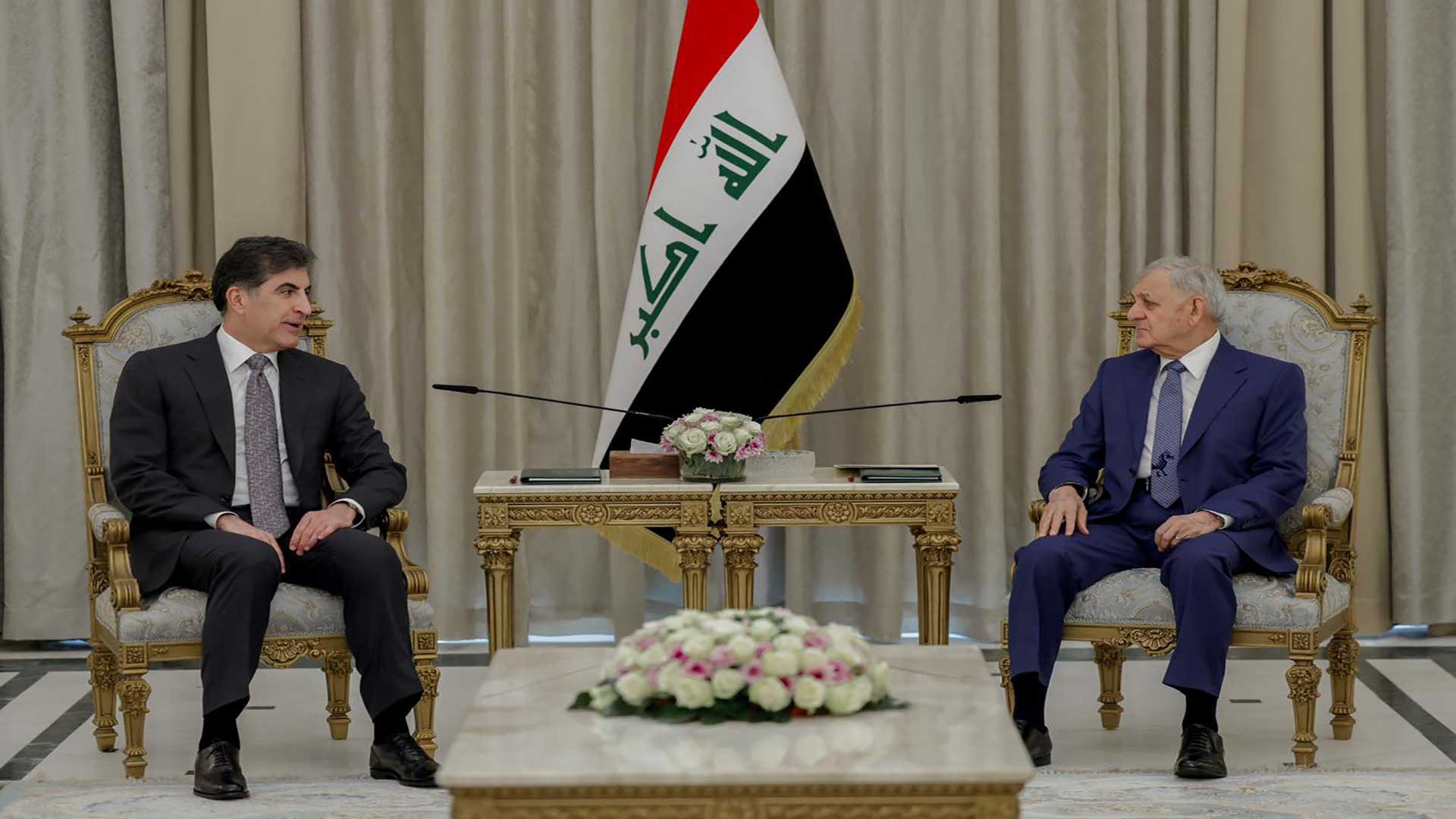  Iraqi President Abdullatif Jamal Rashid on the right and Kurdistan Region's President Nechirvan Barzani on the left.