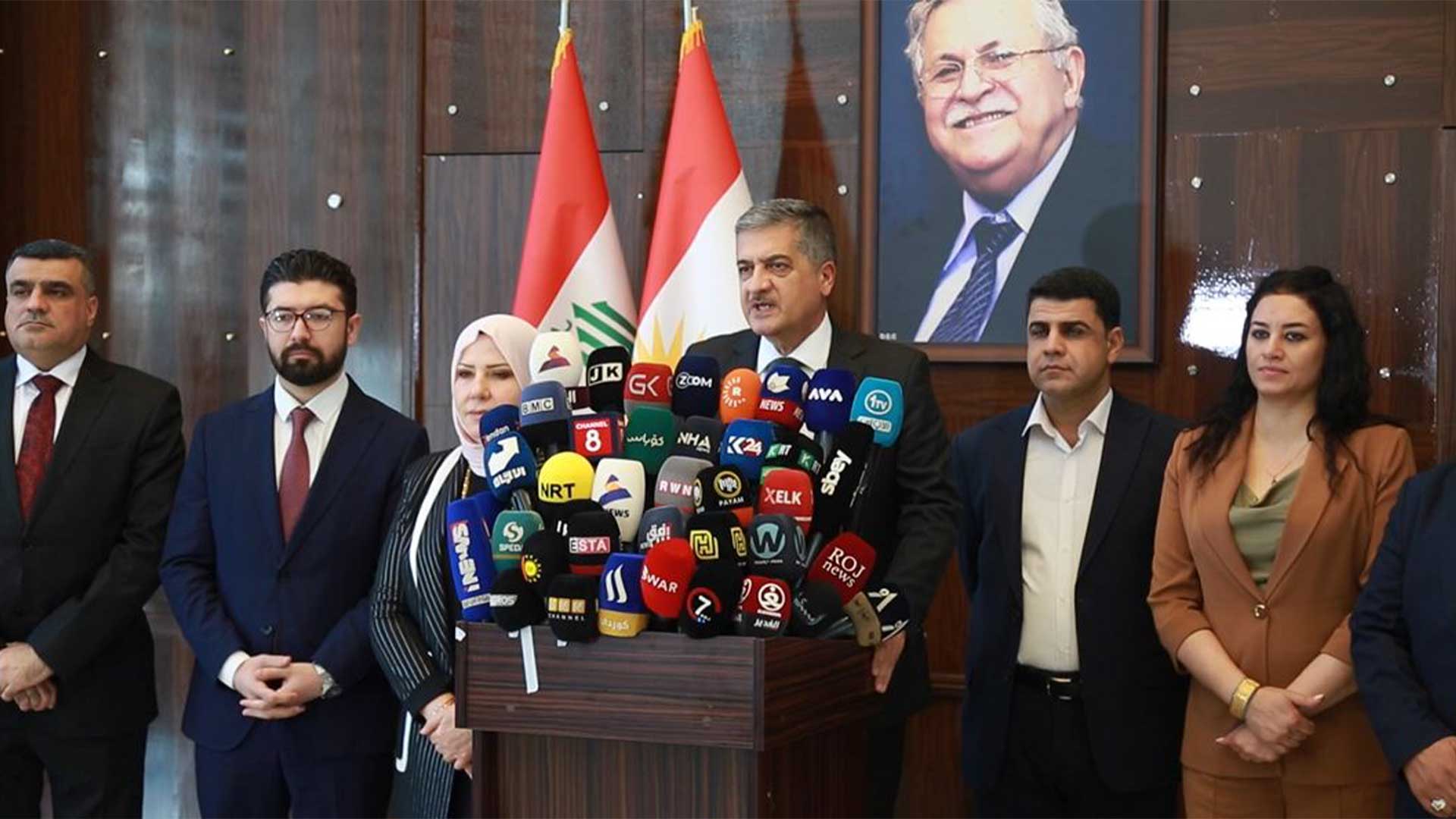 Members of Transport and Communications Committee during a news conference 