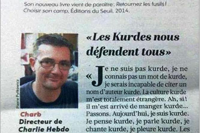 Sernivîskarê “Charlie Hebdo”: Ez îro Kurdim